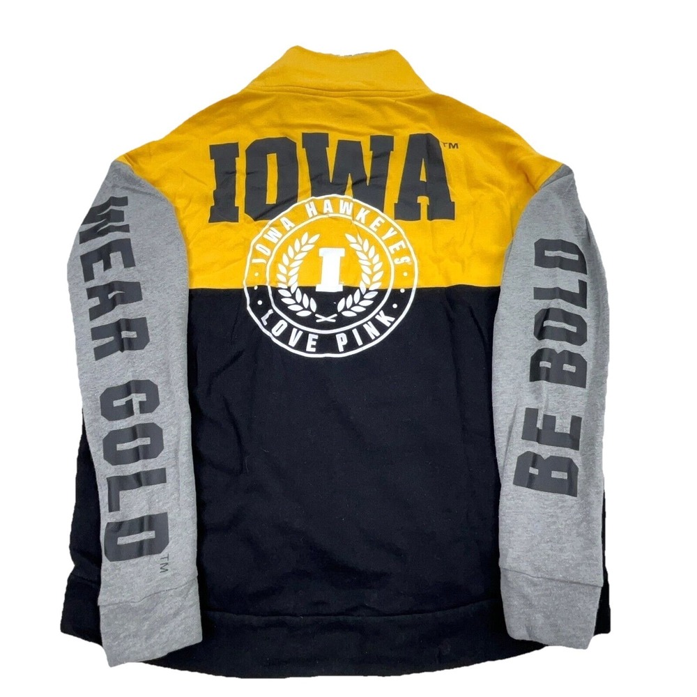 Iowa Hawkeyes Sweater Women Small Black Yellow Pullover Victoria Secret Half Zip